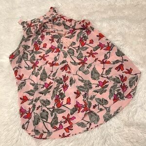 c&e light pink sleeveless floral tie front top tank blouse large